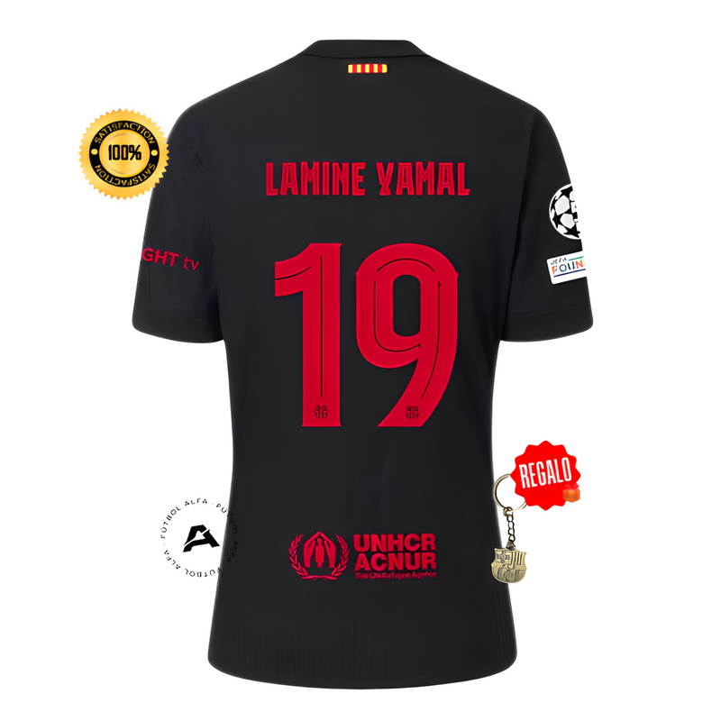 CAMISETA BARCELONA II 24/25 - VERSIÓN JUGADOR - LAMINE YAMAL 19 - HOMBRE CON PARCHE CHAMPIONS LEAGUE